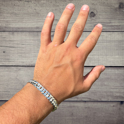 925 Sterling Silver 10mm Double Curb Bracelet