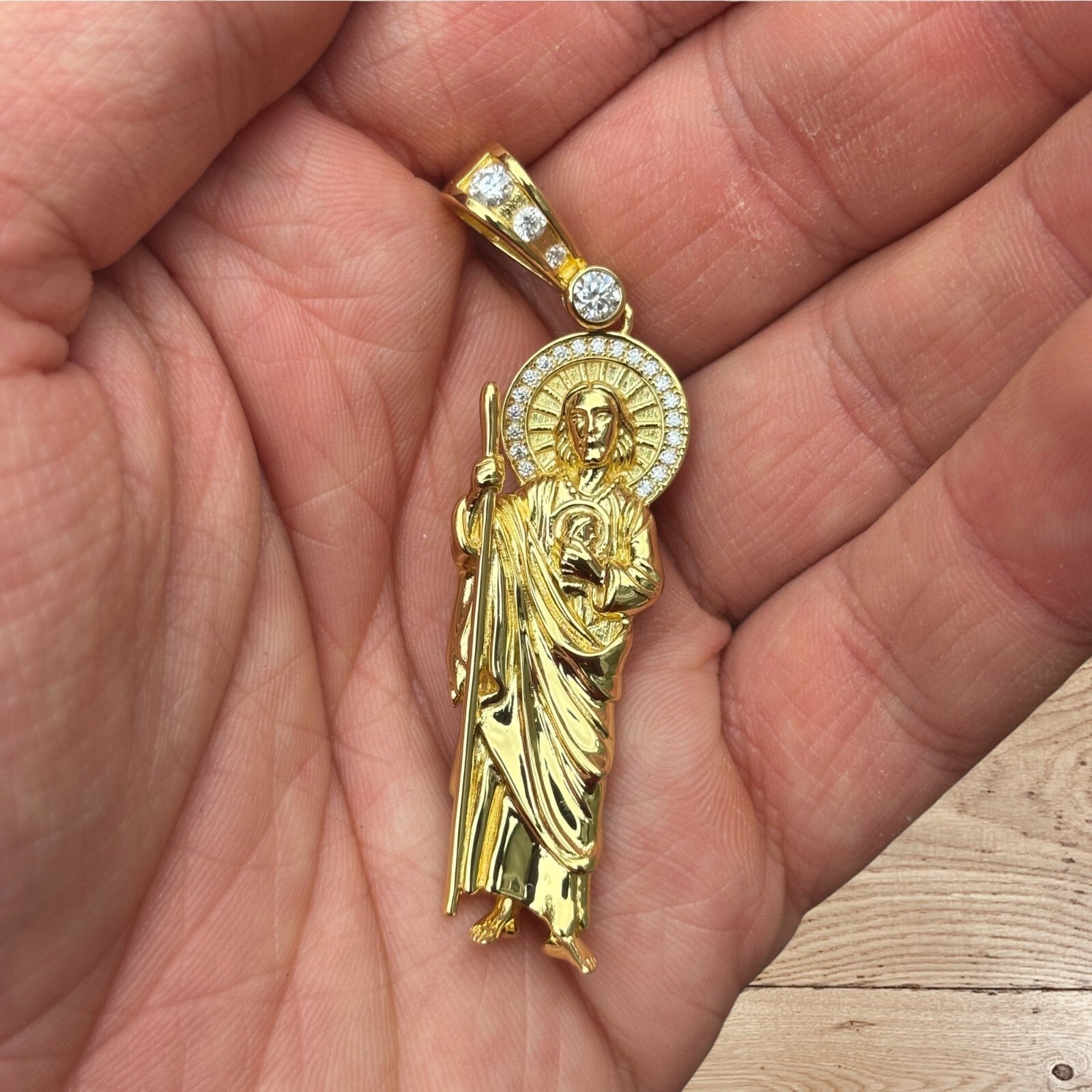 925 Sterling Silver St Jude Tadeo Pendant With Moissanite