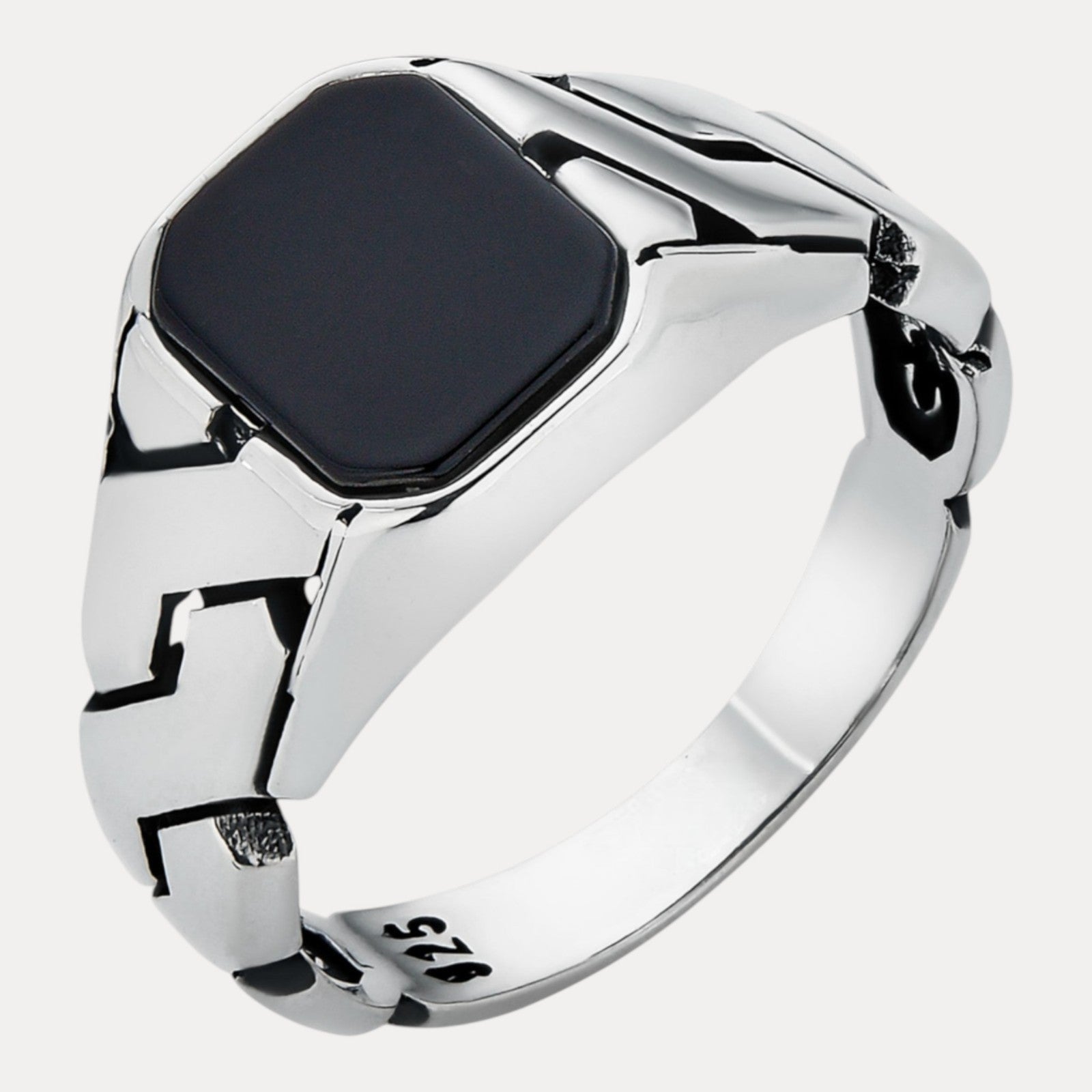925 Sterling Silver Black Onyx Stone Cuban Ring