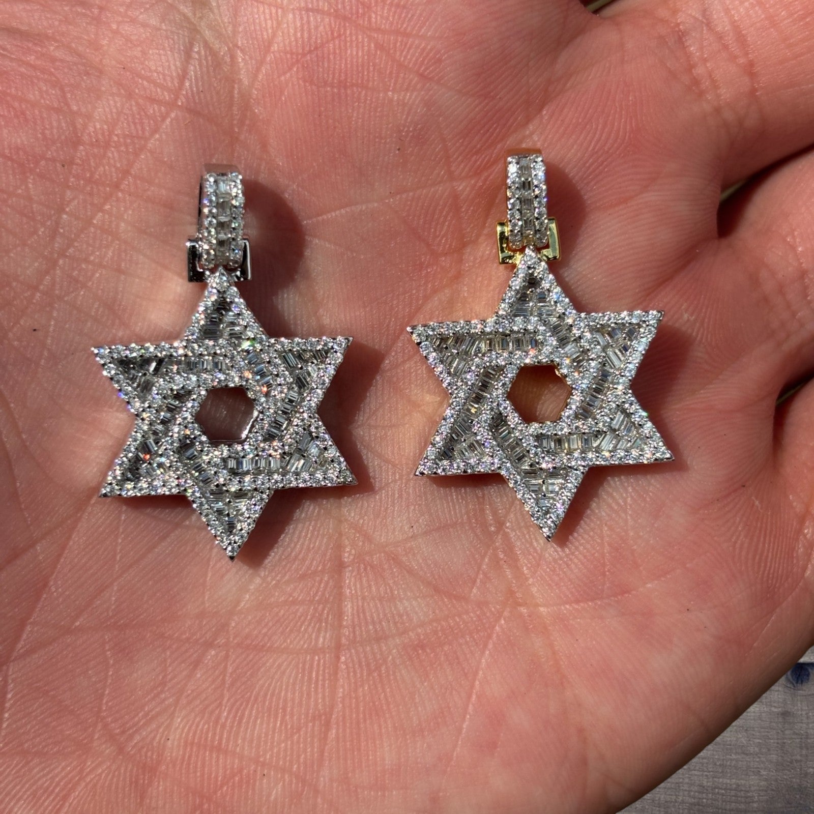 925 Sterling Silver Baguette Moissanite Star Of David Pendant - Small