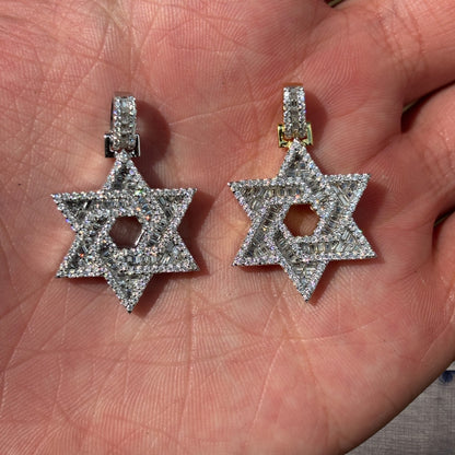 925 Sterling Silver Baguette Moissanite Star Of David Pendant - Small