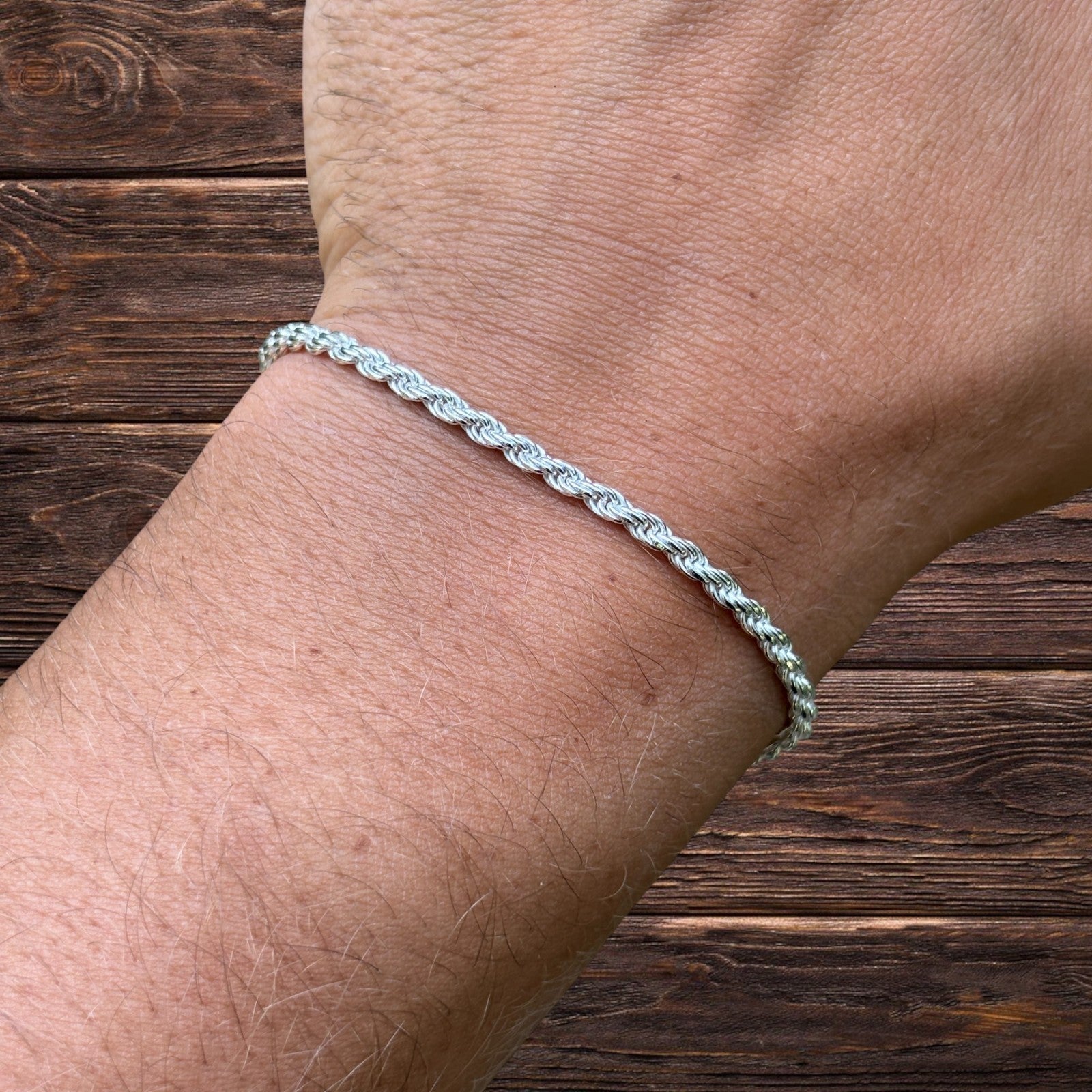 925 Sterling Silver 3mm Diamond Cut Rope Bracelet