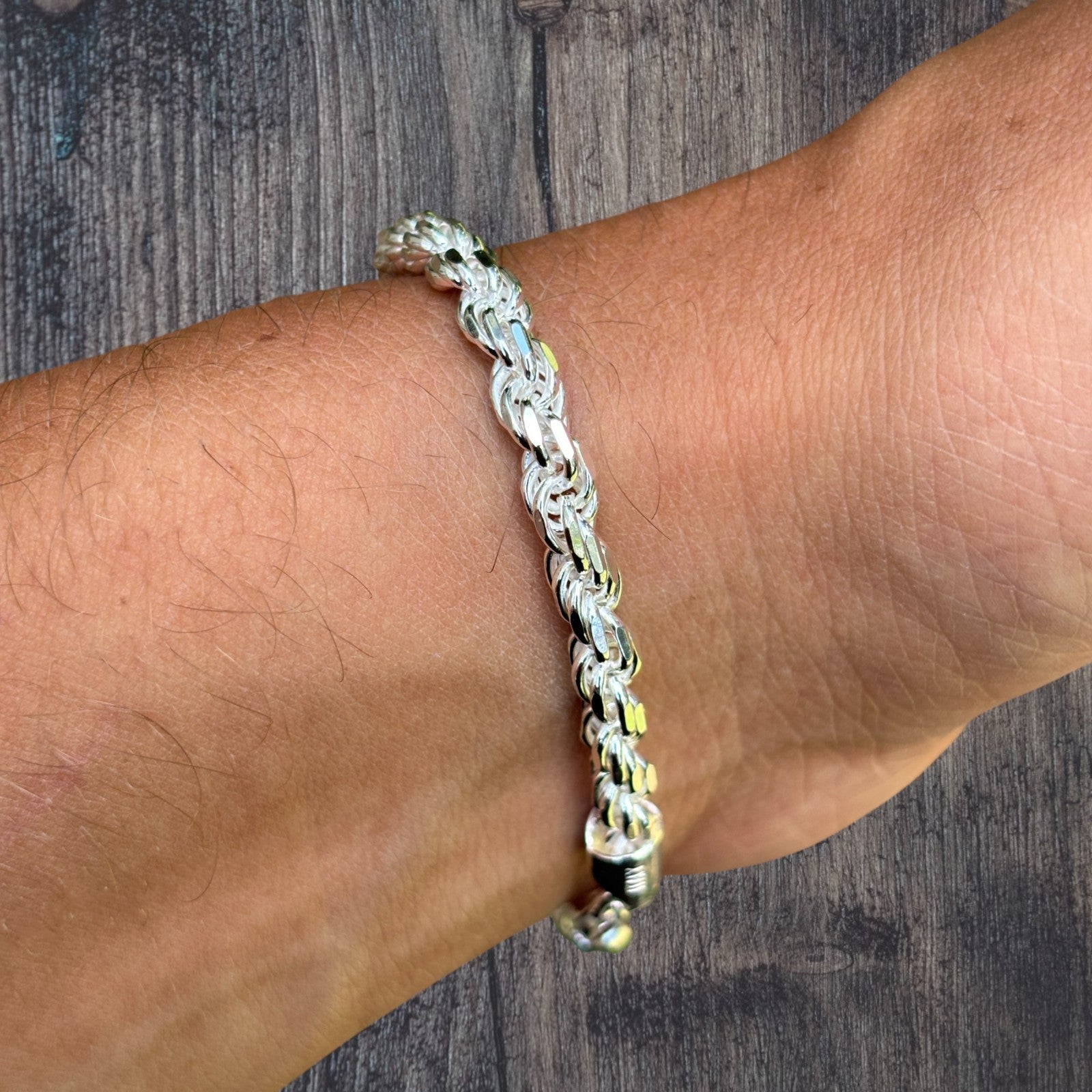 925 Sterling Silver 5mm Diamond Cut Rope Bracelet