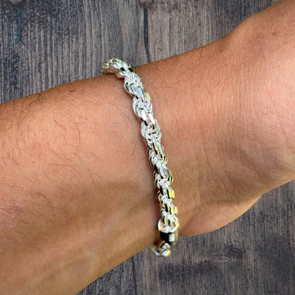 925 Sterling Silver 5mm Diamond Cut Rope Bracelet