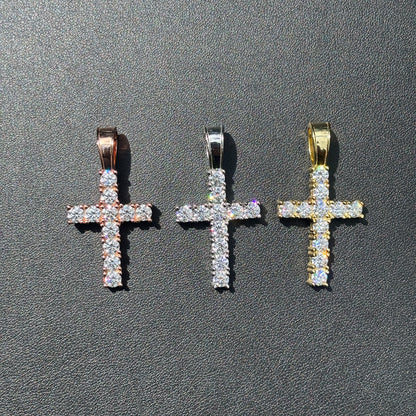 925 Sterling Silver Small Tennis Cross Pendant With Moissanite - Medium