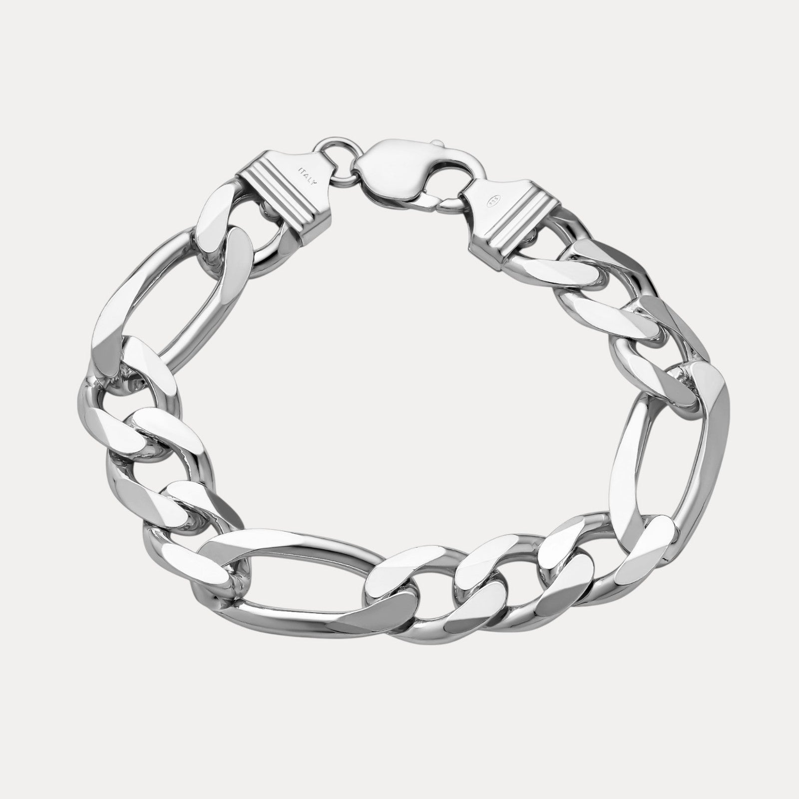 925 Sterling Silver 13mm Figaro Bracelet
