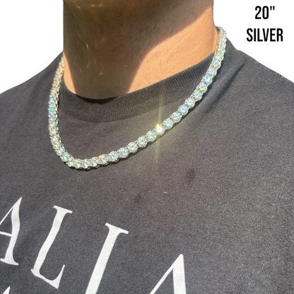925 Sterling Silver 7mm Tennis Chain Necklace - CZ Or Moissanite