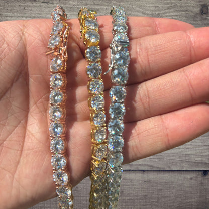 925 Sterling Silver 7mm Tennis Chain Necklace - CZ Or Moissanite