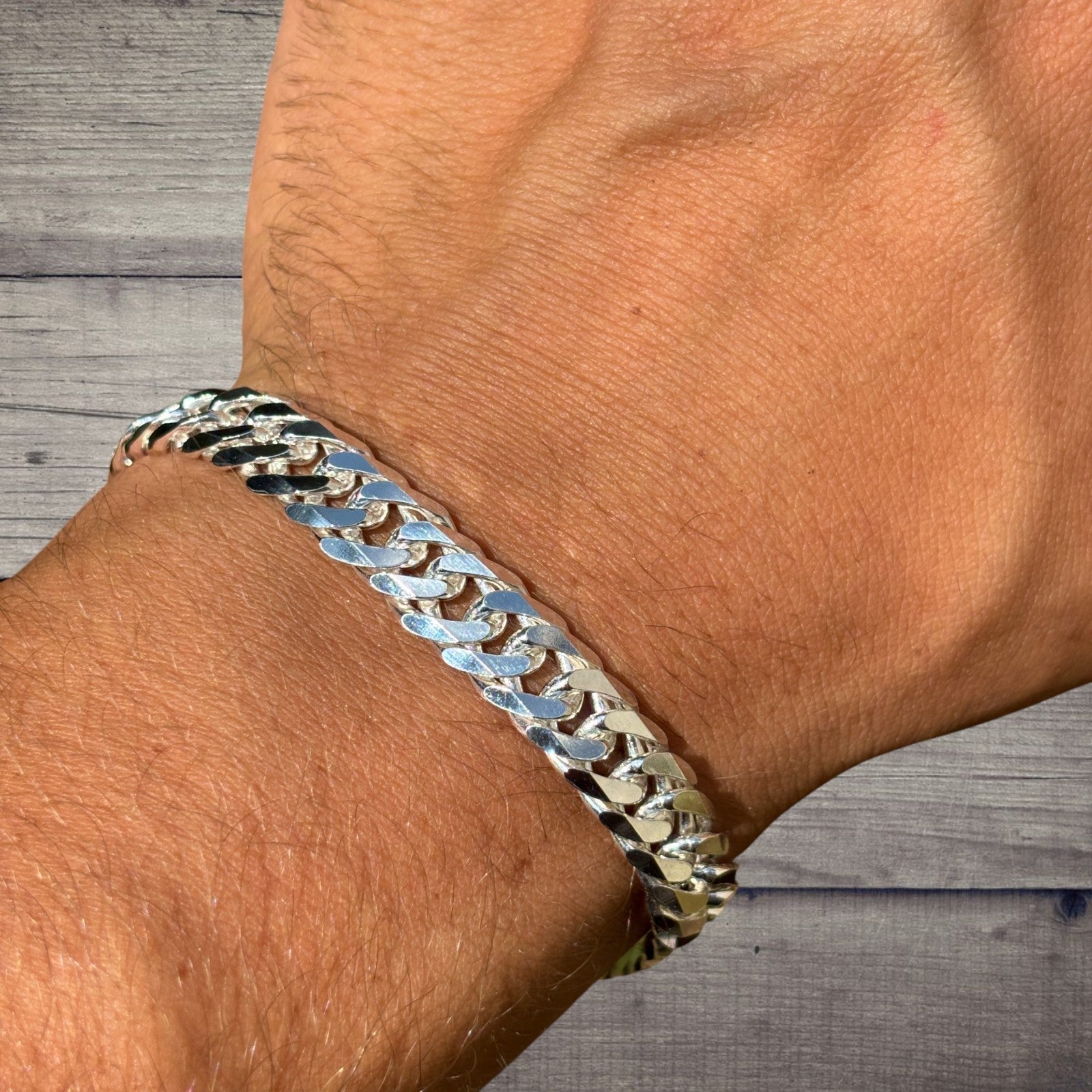 925 Sterling Silver 10mm Double Curb Bracelet