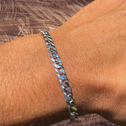 925 Sterling Silver 5mm Flat Curb Bracelet