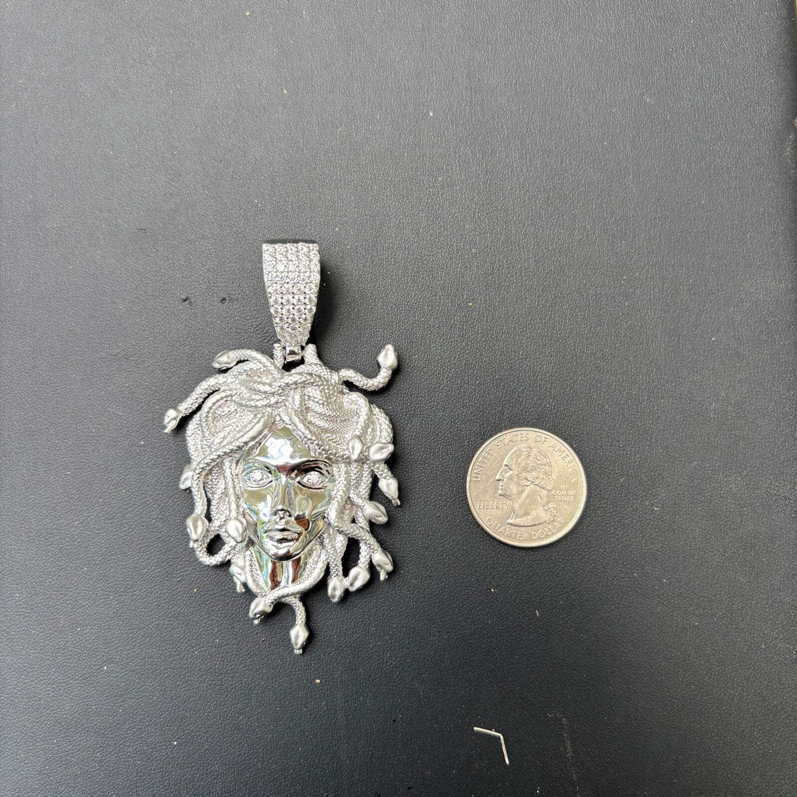 925 Sterling Silver Medusa Head Pendant With Moissanite - Large