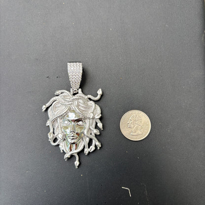 925 Sterling Silver Medusa Head Pendant With Moissanite - Large