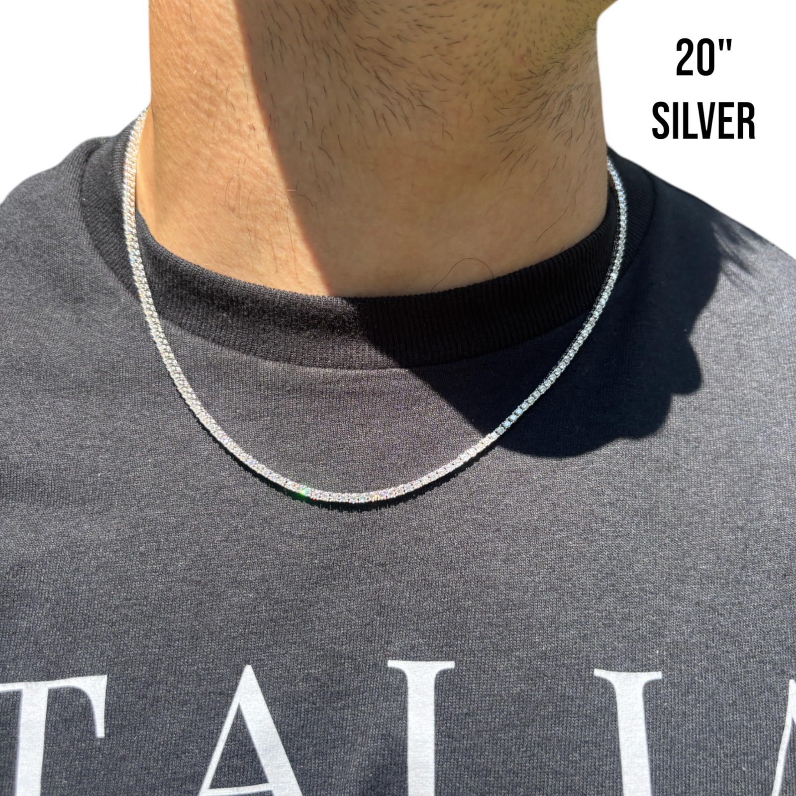 925 Sterling Silver 2mm Tennis Chain Necklace - CZ Or Moissanite