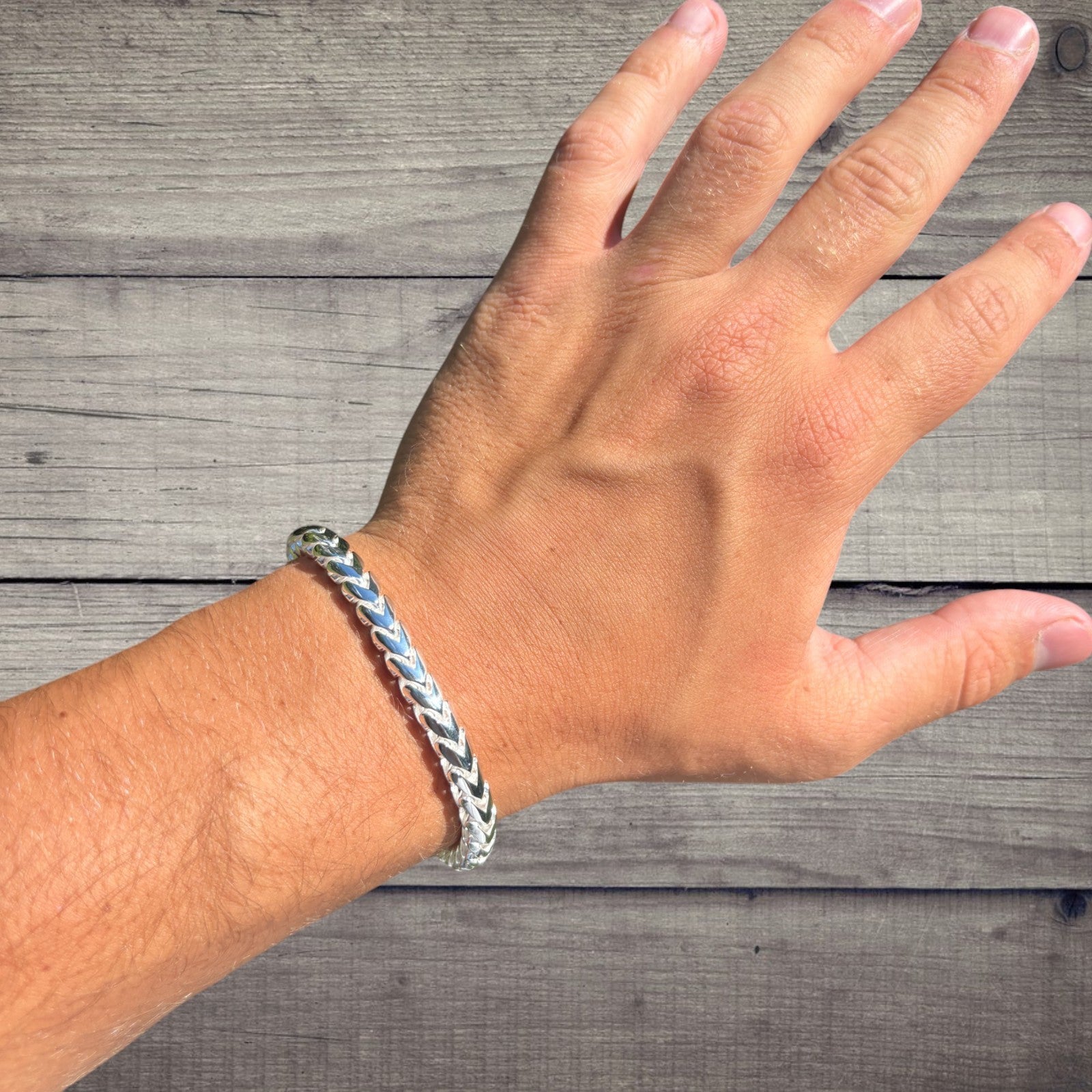 925 Sterling Silver 6mm Rounded Franco Bracelet W. Box Clasp