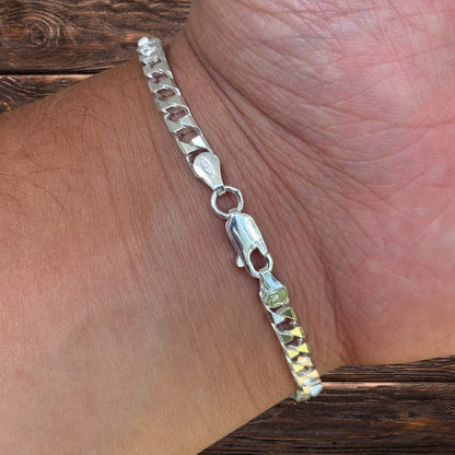 925 Sterling Silver 4mm Square Curb Bracelet