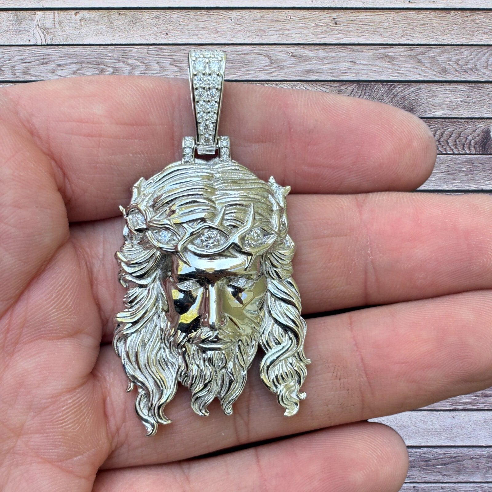 925 Sterling Silver Jesus Pendant With Moissanite - Small