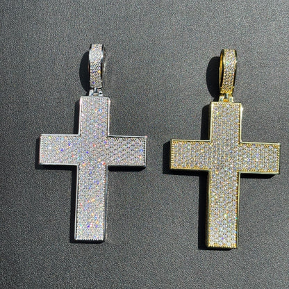925 Sterling Silver 3D Cross Pendant With Moissanite - Large