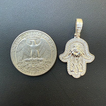 925 Sterling Silver Hamsa Hand Pendant With Moissanite - Small