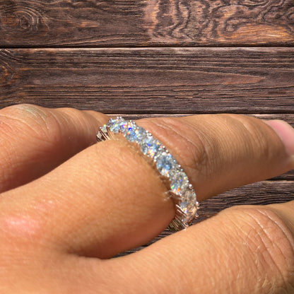 925 Sterling Silver 4mm Moissanite Wedding Band Eternity Ring