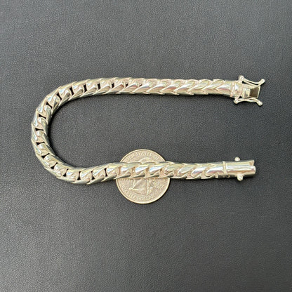 925 Sterling Silver 7mm Rounded Franco Bracelet W. Box Clasp