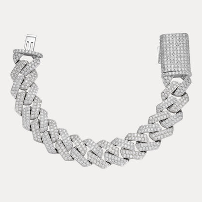 925 Sterling Silver 20mm Moissanite Cuban Prong Bracelet