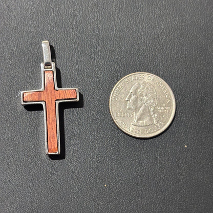 925 Sterling Silver Wooden Cross Pendant - Small