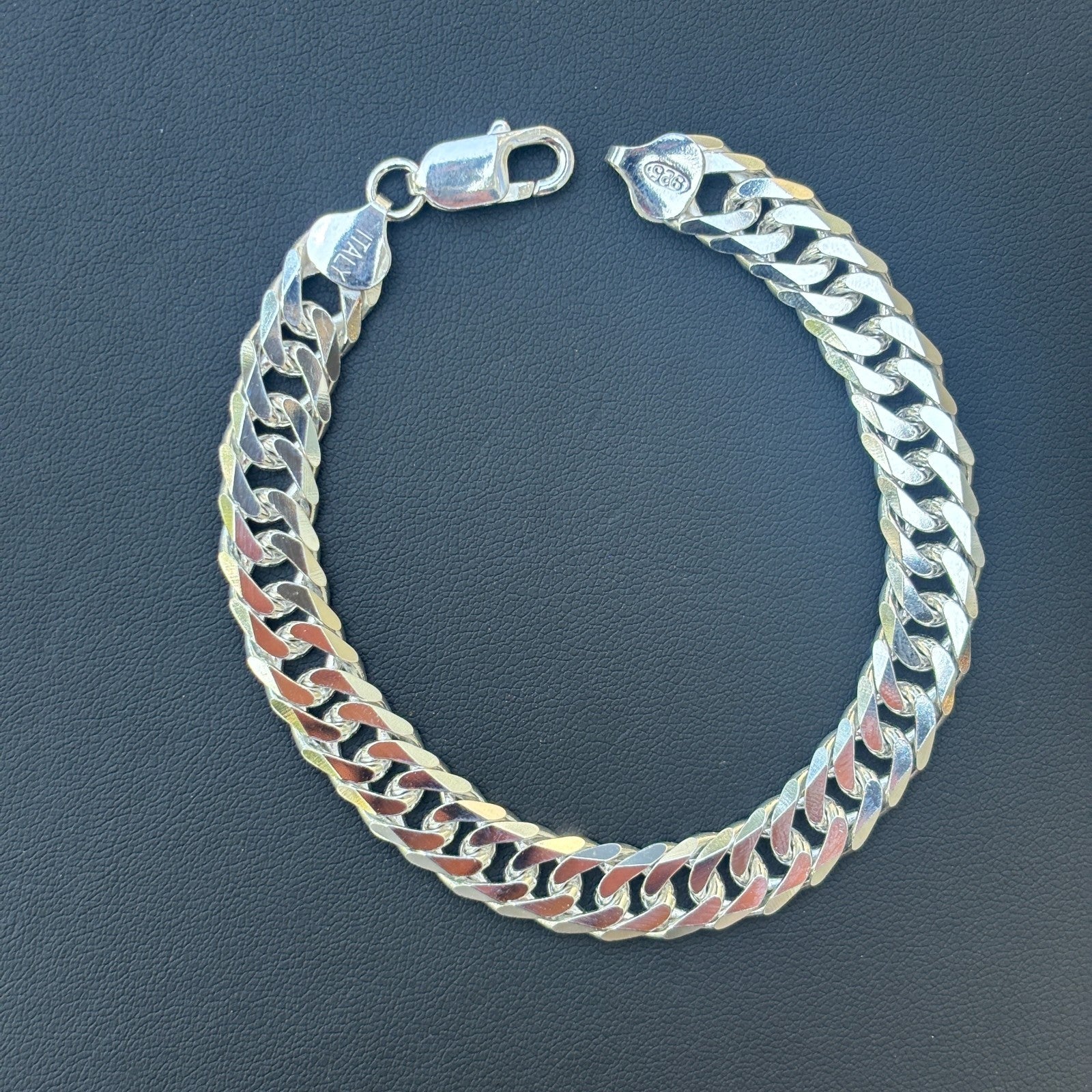 925 Sterling Silver 10mm Double Curb Bracelet