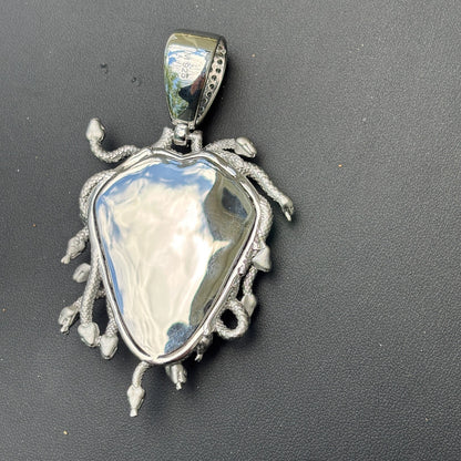 925 Sterling Silver Medusa Head Pendant With Moissanite - Large