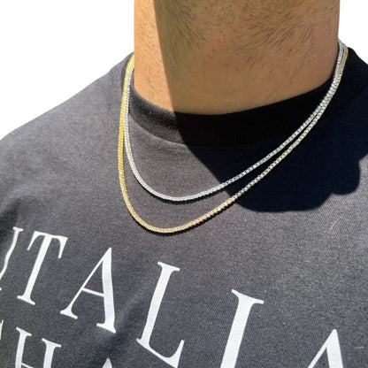 925 Sterling Silver 2mm Tennis Chain Necklace - CZ Or Moissanite