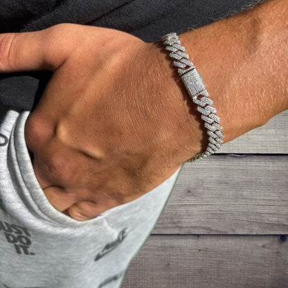 925 Sterling Silver 8mm Moissanite Cuban Prong Bracelet