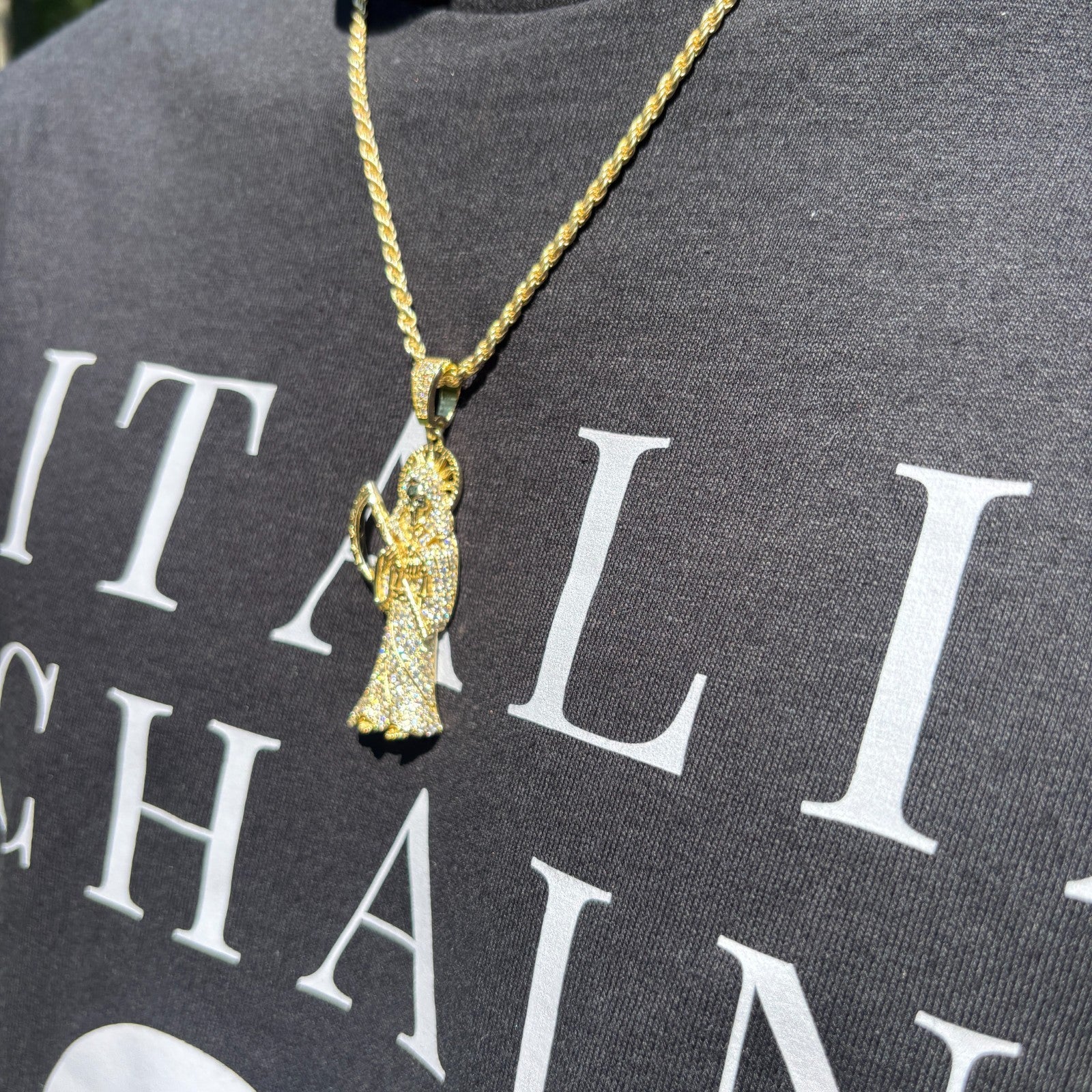 925 Sterling Silver Grim Reaper Pendant With Moissanite