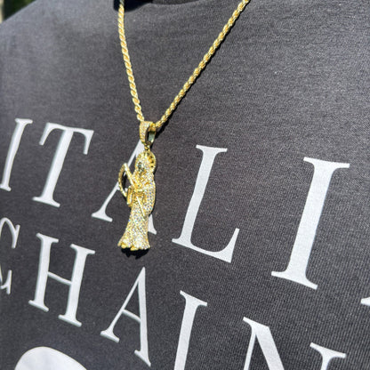 925 Sterling Silver Grim Reaper Pendant With Moissanite