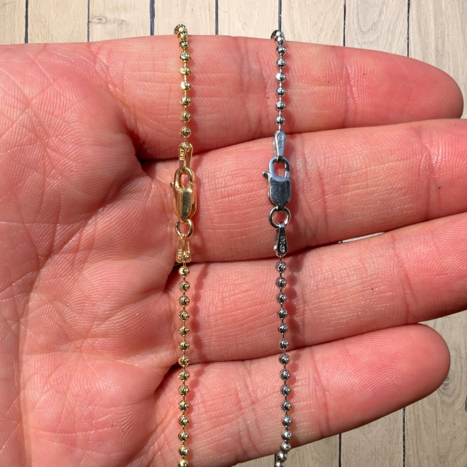 925 Sterling Silver 2mm Bead Chain Necklace