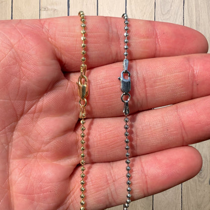 925 Sterling Silver 2mm Bead Chain Necklace