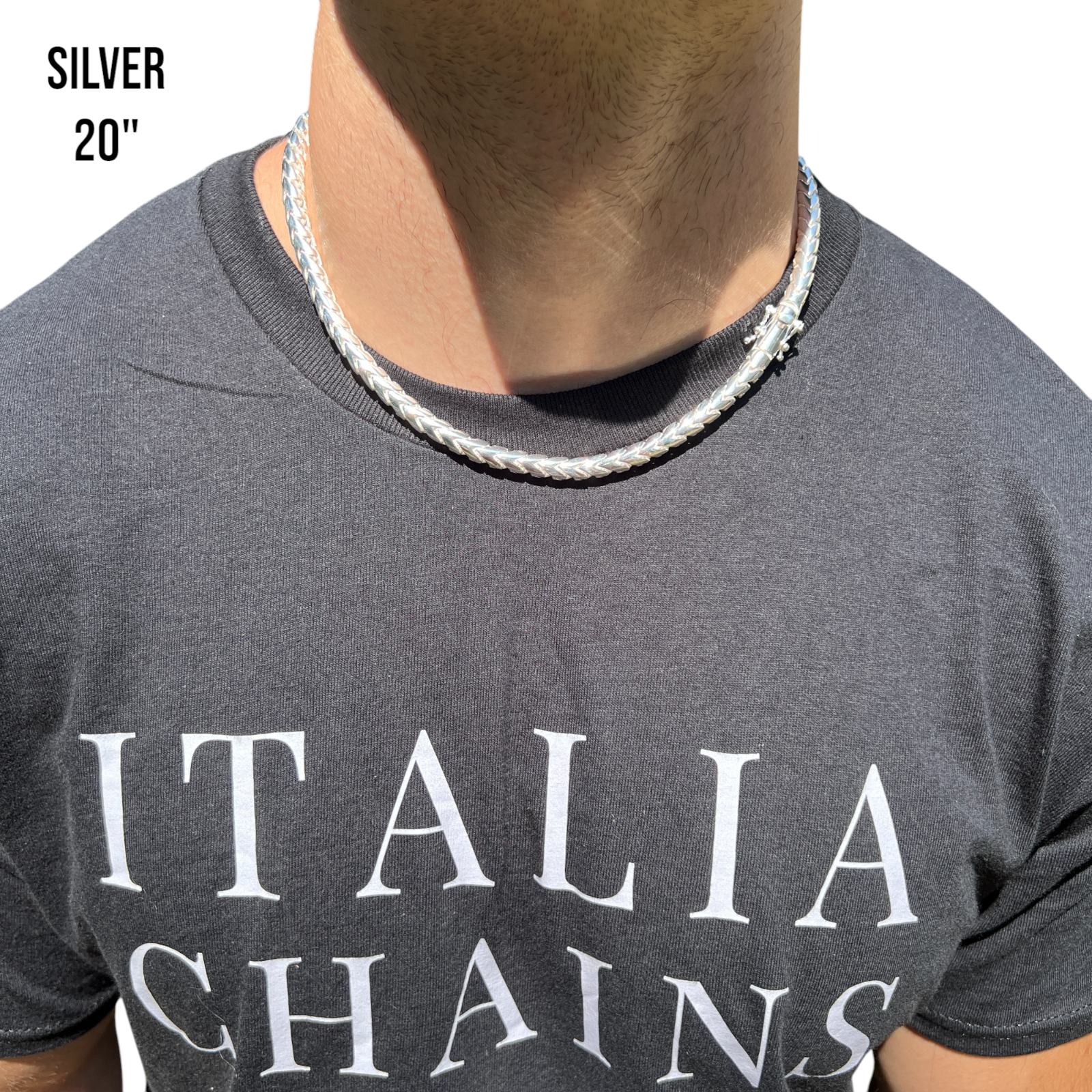 925 Sterling Silver 7mm Rounded Franco Chain W. Box Clasp Necklace