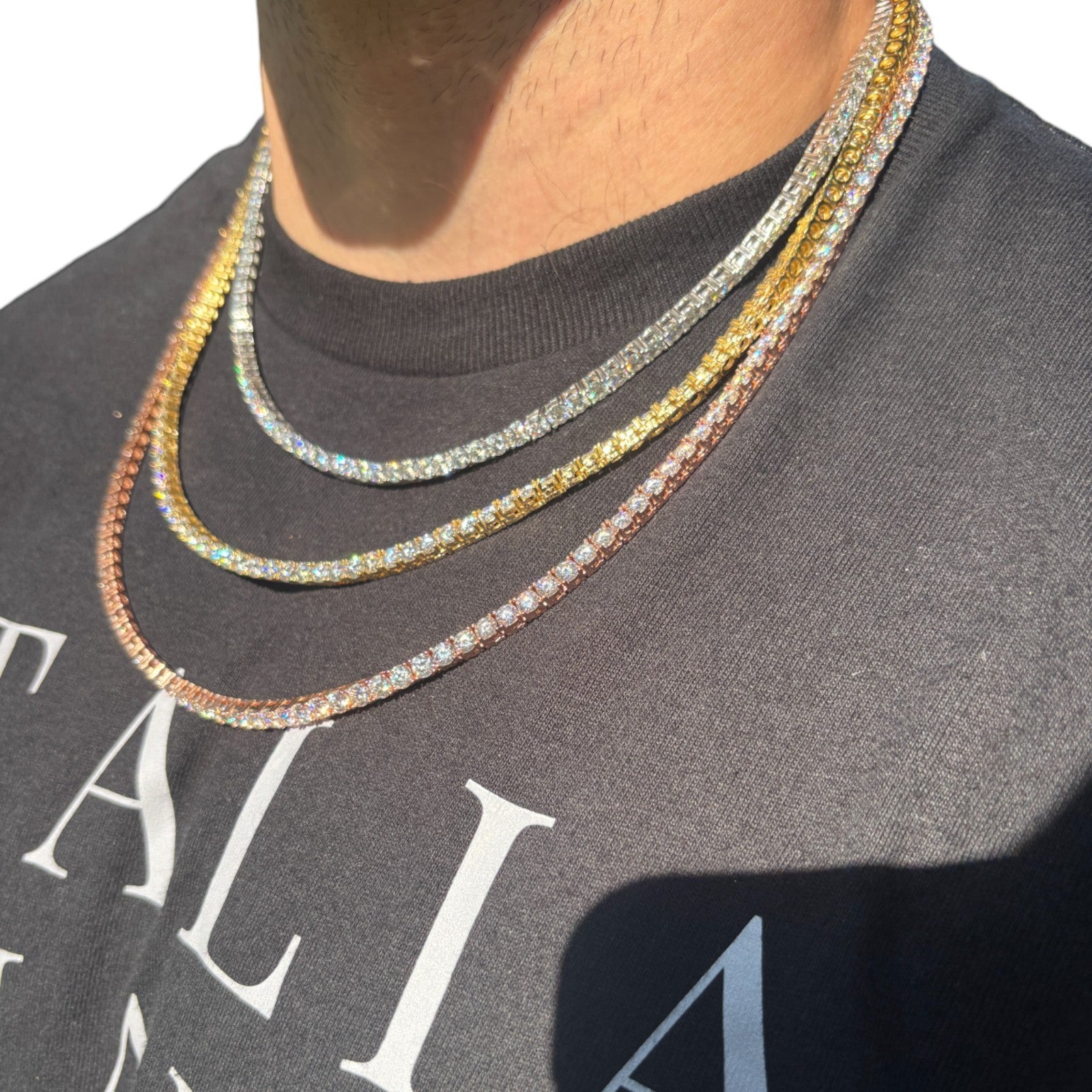 925 Sterling Silver 4mm Tennis Chain Necklace - CZ Or Moissanite