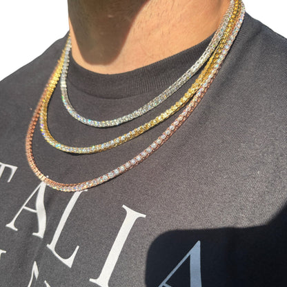 925 Sterling Silver 4mm Tennis Chain Necklace - CZ Or Moissanite