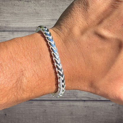 925 Sterling Silver 6mm Rounded Franco Bracelet W. Box Clasp