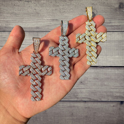 925 Sterling Silver Cuban Prong Cross With Moissanite - Large