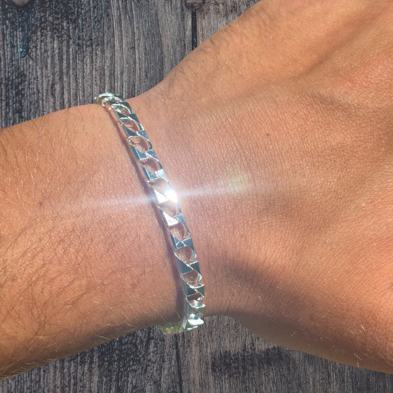 925 Sterling Silver 6mm Square Curb Bracelet