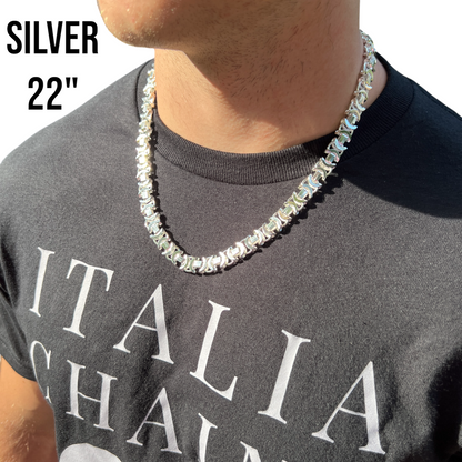 925 Sterling Silver 10mm Flat Byzantine Chain Necklace