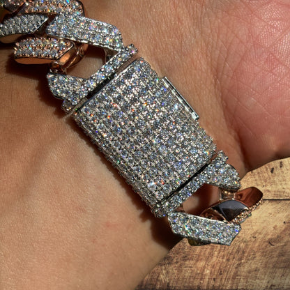 925 Sterling Silver 20mm Moissanite Cuban Prong Bracelet