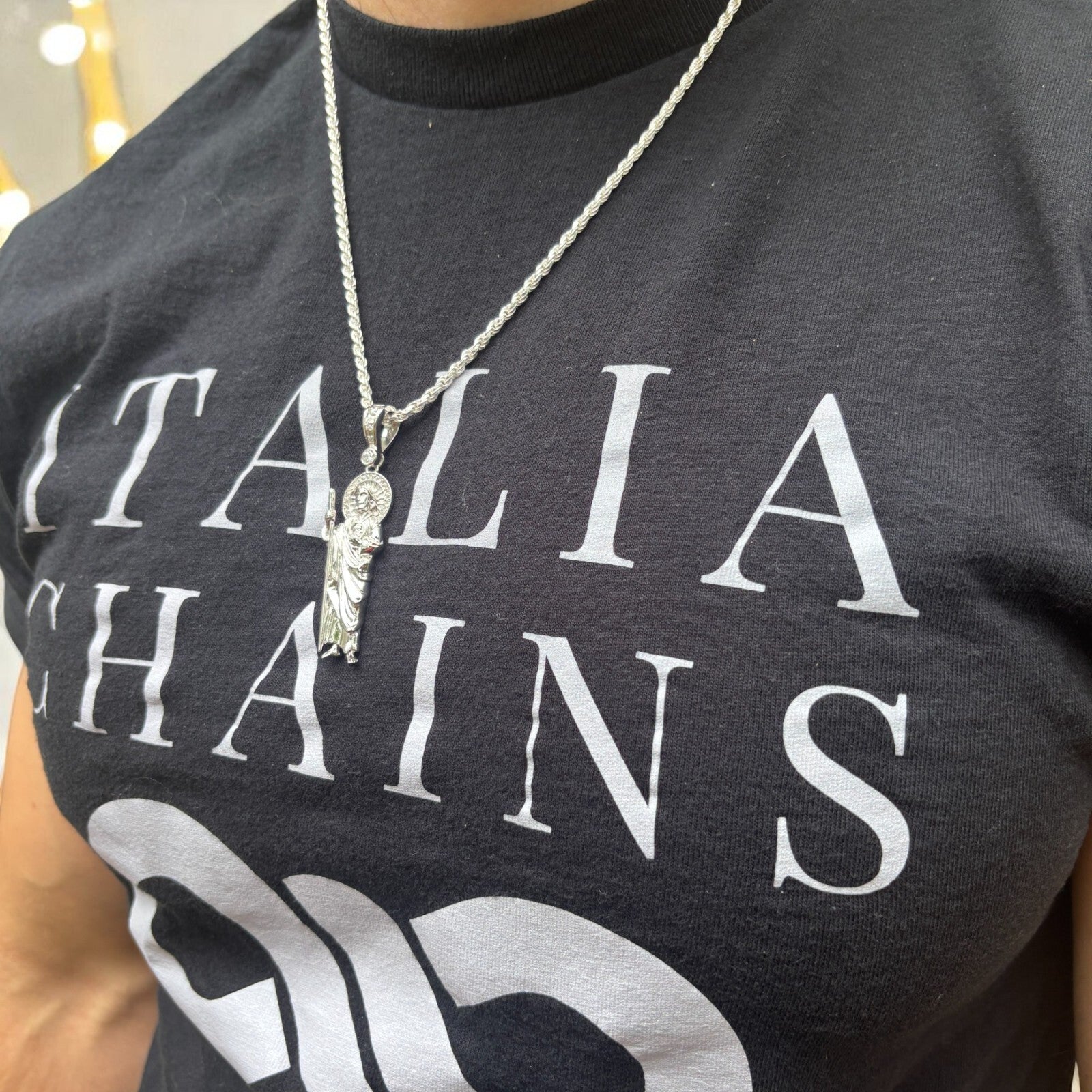 925 Sterling Silver St Jude Tadeo Pendant With Moissanite