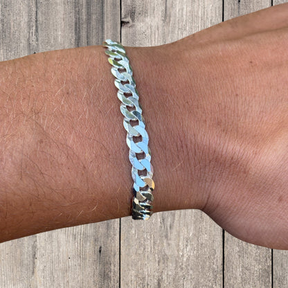 925 Sterling Silver 7mm Flat Curb Bracelet