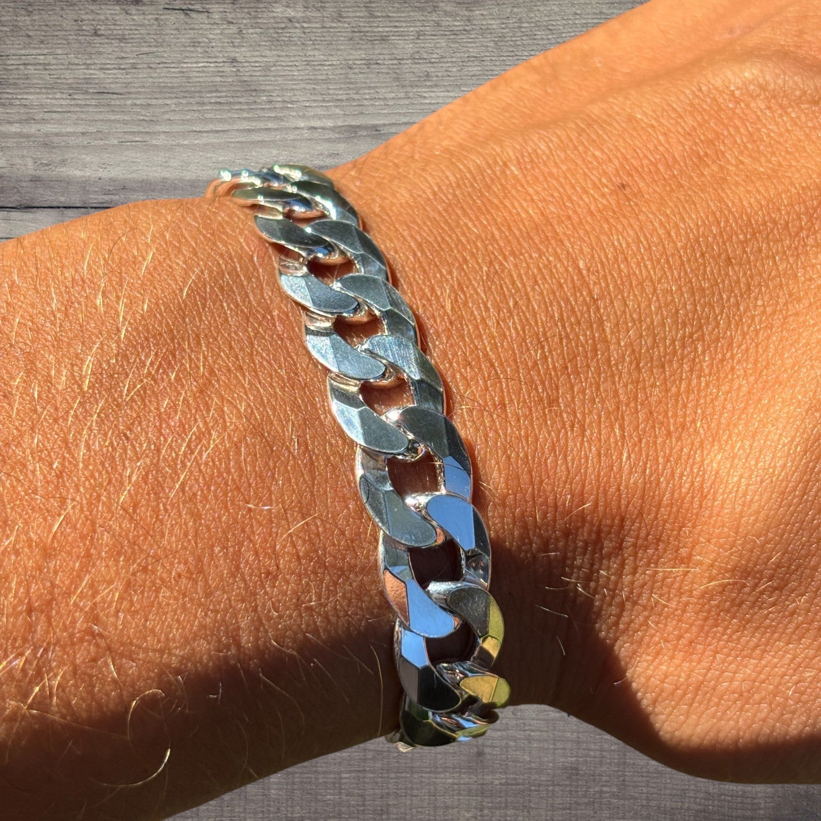 925 Sterling Silver 10.5mm Flat Curb Bracelet