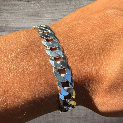 925 Sterling Silver 10.5mm Flat Curb Bracelet