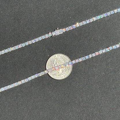 925 Sterling Silver 3mm Tennis Chain Necklace - CZ Or Moissanite
