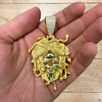 925 Sterling Silver Medusa Head Pendant With Moissanite - Large