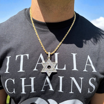 925 Sterling Silver Baguette Moissanite Star Of David Pendant - Large