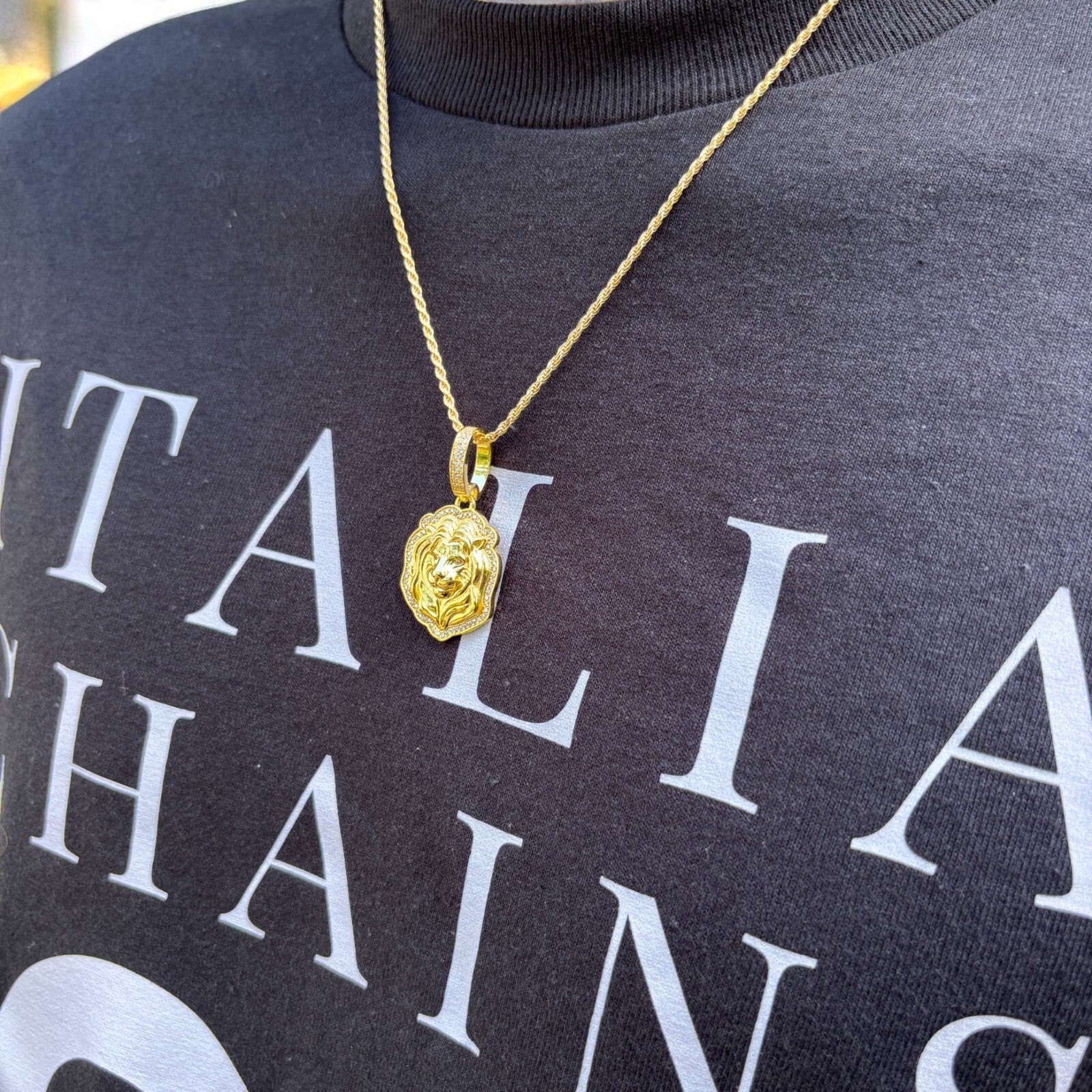 925 Sterling Silver Lion Head Pendant With Moissanite - Small